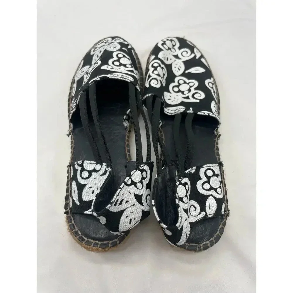 Eric Michael Black and White Floral Slip On Sling Back‎ Espadrilles